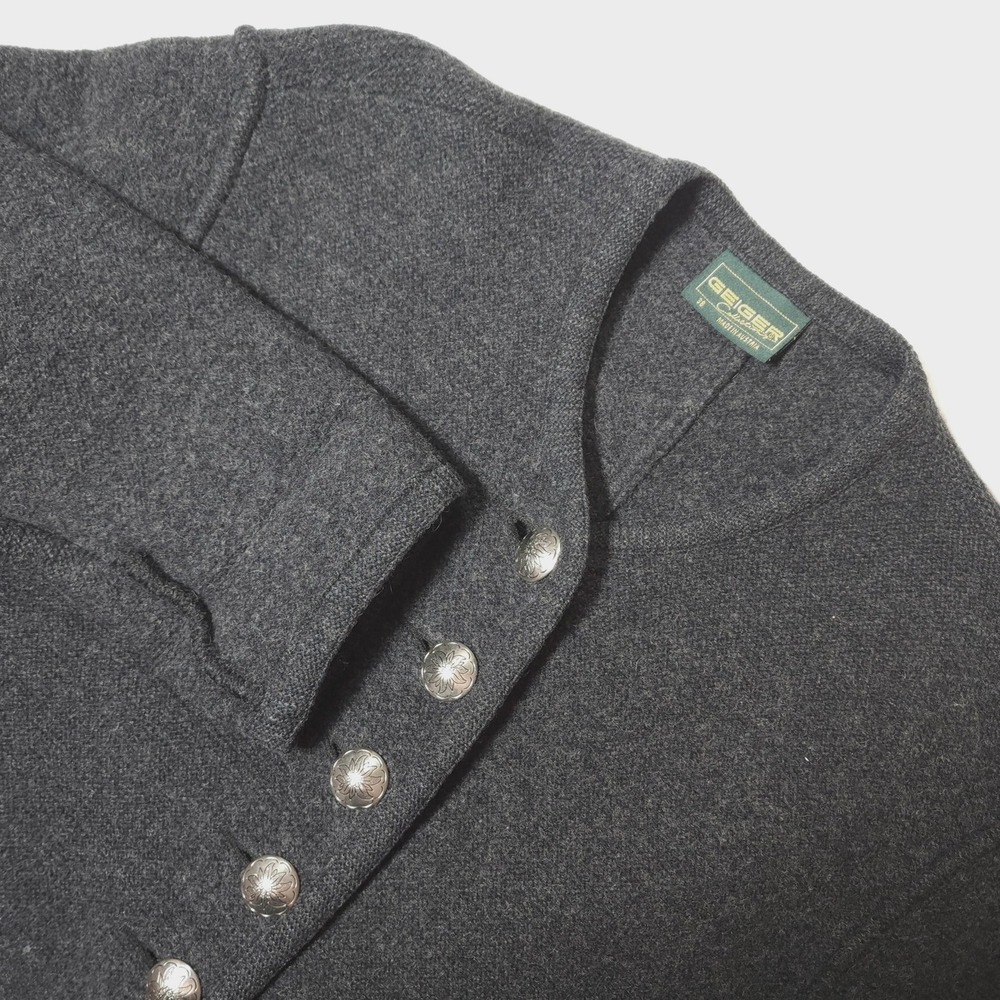 Vintage Geiger Austria Wool Cardigan Sweater Jacket Womens Size 38 Charcoal Gray
